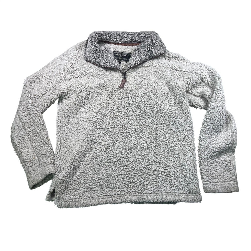 True Grit Sherpa Fleece Pullover Womens Small Gray Quarter Zip Teddy Cozy